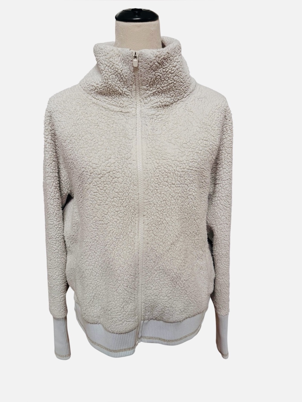 Athleta Women’s XL Cozy Full-Zip Sherpa Jacket Cream Cropped Shorter Waist